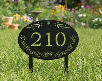 Personalized Yard Address Sign, Oval Lawn Address Sign, Address Number Stake Plaque,House Number Sign, Elegant Address Stake, Gift for Her