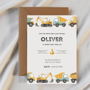 Construction Birthday Invitation: Dump Truck Party, Editable Canva Template (Digital Download)