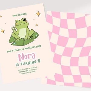 Frog Birthday Invitation - Toadally Awesome Kids Party Canva Template - Editable Nature Theme Invite - Instant Download