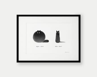 Kitty No.3 – Before shower / After shower – A3 Open Edition Print