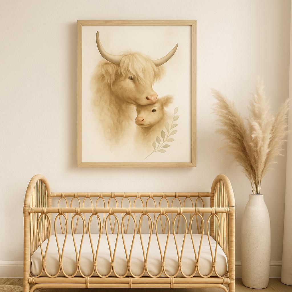 Highland Cow Family Watercolor Print: Boho Nursery Art (digital ...