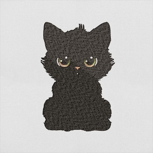 Halloween Black Cat Embroidery Design, Grumpy Furry Kitty Sitting Pose Machine File for Machine Embroidery, Instant Download, PES DST File