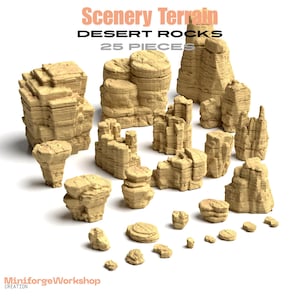 25 Desert Rocks STL Bundle - Wargaming Terrain - Tabletop Scenery - 32 mm Scale - Rock Formations - Miniature Base Terrain - 3D Print Files image 3