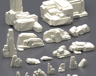 Rocas del desierto estilizadas STL x25, paquete de terreno desértico, formaciones rocosas estilizadas, escenografía para juegos de mesa, terreno para juegos de guerra, terreno desértico para juegos de rol STL