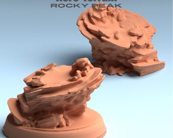 Base STL de 32 mm – Base de exhibición para juegos de guerra de fantasía "Pico Rocoso" – Base imprimible para miniaturas de héroes – Descarga digital de terreno de fantasía