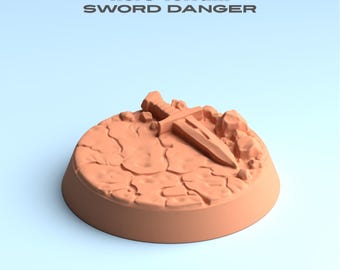 Base STL de 32 mm – Base de exhibición para juegos de guerra de fantasía "Lost Knife" – Base imprimible para miniaturas de héroes – Descarga digital de terreno de fantasía
