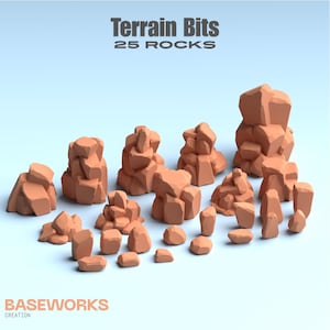 Terrain Bits STL – 25 rocks for basing - Fantasy Wargaming – Fantasy Terrain Digital Download