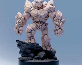 Golem de piedra + Base - Miniatura STL – Modelo de monstruo de fantasía – Impresión en resina a escala de 32 mm – Con soportes – Criatura de terror – Miniatura para juegos de rol de mesa