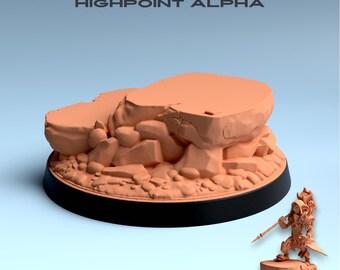 Base STL de 32 mm – Base de exhibición de Fantasy Wargaming "Highpoint Alpha" – Base de héroe en miniatura imprimible – Descarga digital de terreno de fantasía