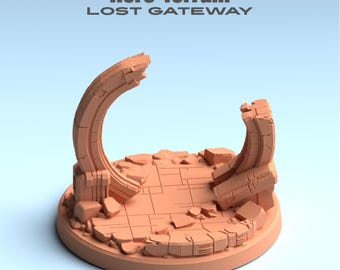 Base STL de 32 mm – Base de exhibición para juegos de guerra de fantasía "Puerta Perdida" – Base imprimible para miniaturas de héroes – Descarga digital de terreno de fantasía