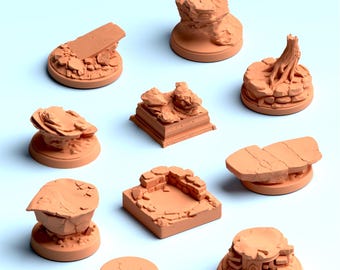 Set de 10 bases de piedra para héroes (archivo STL), bases escénicas para miniaturas de 32 mm, terreno para juegos de mesa, dioramas para juegos de rol, impresión 3D de terreno fantástico - Descarga digital