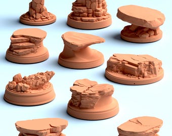 Set de 10 bases rocosas para héroes (archivo STL), bases escénicas para miniaturas de 32 mm, terreno para juegos de mesa, dioramas para juegos de rol, impresión 3D de terreno fantástico - Descarga digital