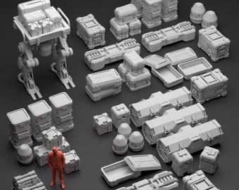 Cajas de carga de ciencia ficción STL x10, paquete de terreno de ciencia ficción, robot de carga STL, escenografía para juegos de mesa, terreno para juegos de guerra, cajas de resina para impresión 3D