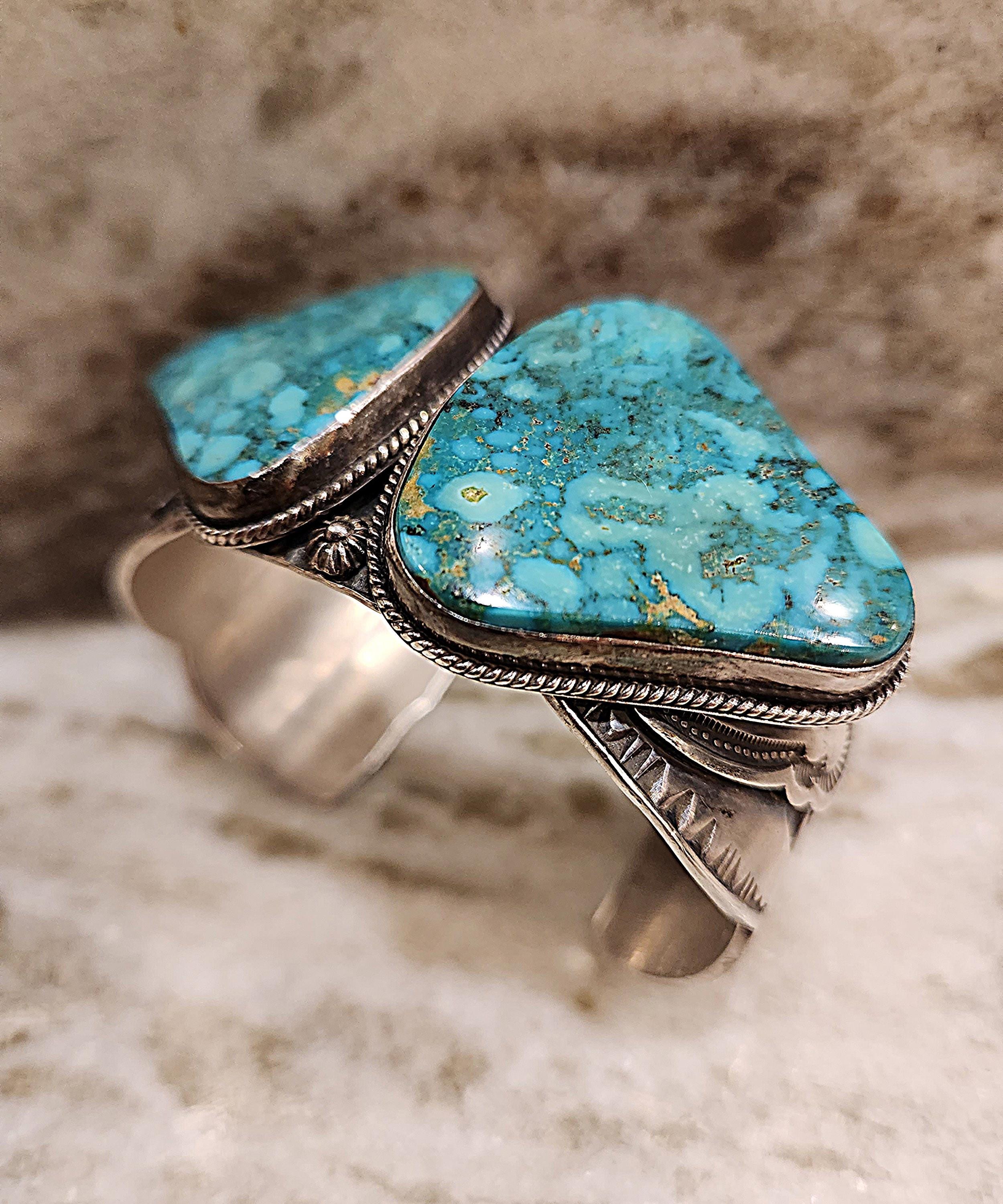 Rare Vintage Navajo Natural Turquoise Cuff Bracelet by G. Reeves