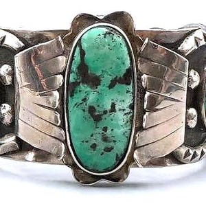 RARE, Vintage Navajo Sterling Silver 925 Turquoise & Coral Cuff Bracelet 121 Grams