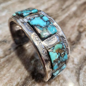 SELTENE, SCHWERE, Vintage Navajo Türkis Sterling Silber Herren Manschette Armband