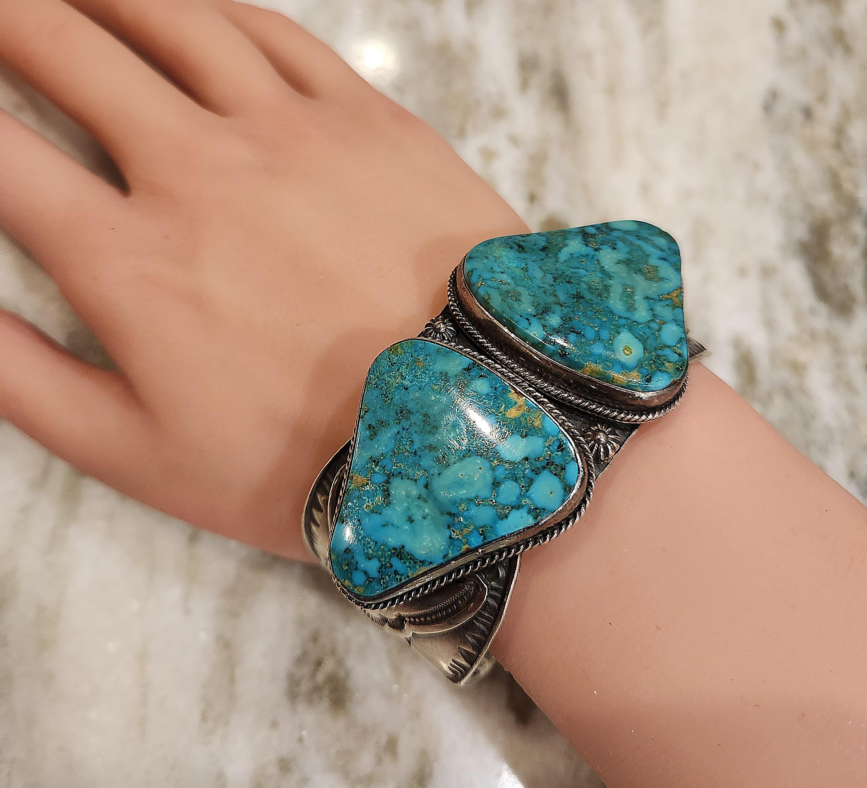 Rare Vintage Navajo Natural Turquoise Cuff Bracelet by G. Reeves