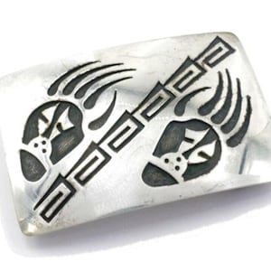 Fibbia per cintura vintage, rara, in argento sterling 925 con sovrapposizione di artiglio di orso Hopi - Firmata