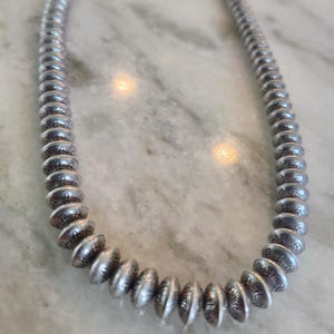 RARE, Vintage 30&quot; Navajo Hand-stamped Sterling Silver 925 10.28mm Saucer Beaded Necklace 110 Grams
