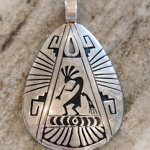 Vintage, Large Navajo Sterling Silver .925 Kokopelli Overlay Pendant - Signed
