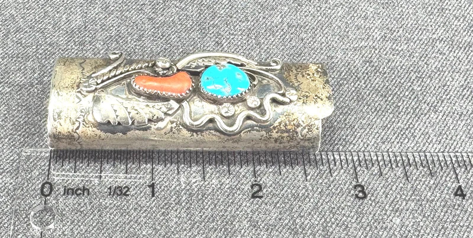 ビンテージ　ナバホ　Navajo ライターケース　ターコイズ　コーラル Vintage, Navajo Native American Sterling Silver Turquoise Coral