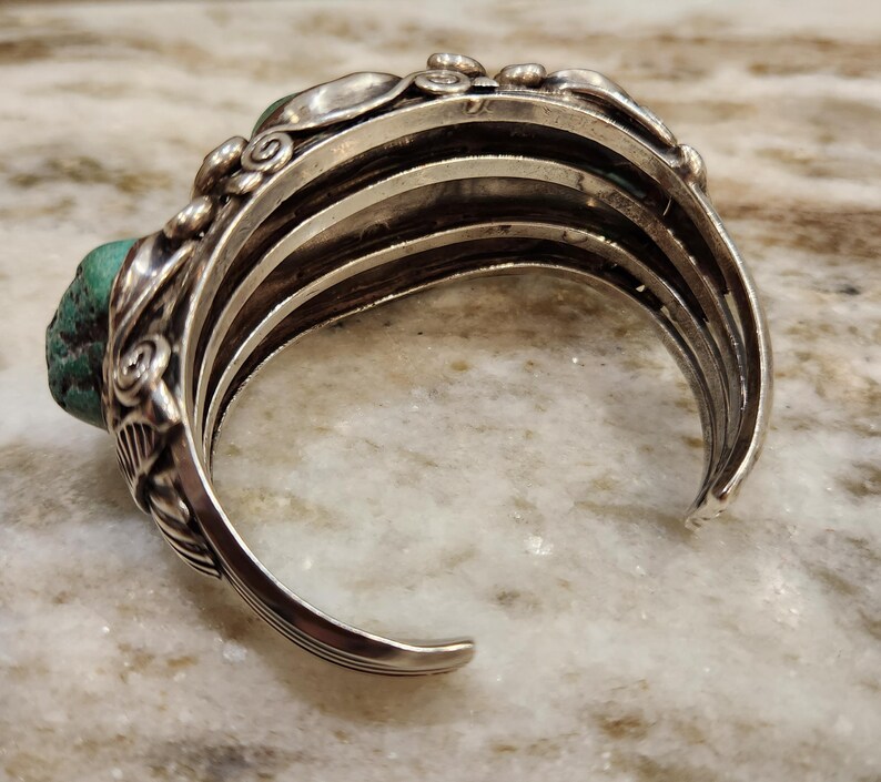 Very Rare, Vintage Chunky Raw Turquoise 925 Navajo Cuff Bracelet Heavy image 4