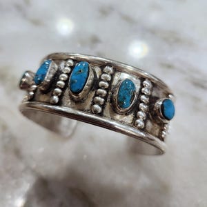 Rare, Vintage Navajo Turquoise Sterling Silver 925 Cuff Bracelet