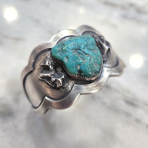 Very Rare Vintage Navajo Turquoise and Sterling Silver .925 Cuff Bracelet by Alberto Contreres