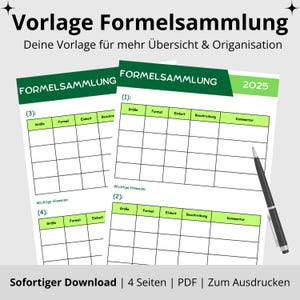 Formula collection template PDF for students, pupils, and trainees | 4-page printable | Color style: Green | PDF download