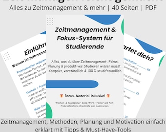 Time Management & Focus Guide for Students | 40-page PDF to print | Daily planner, weekly planner, deep work tracker, and much more