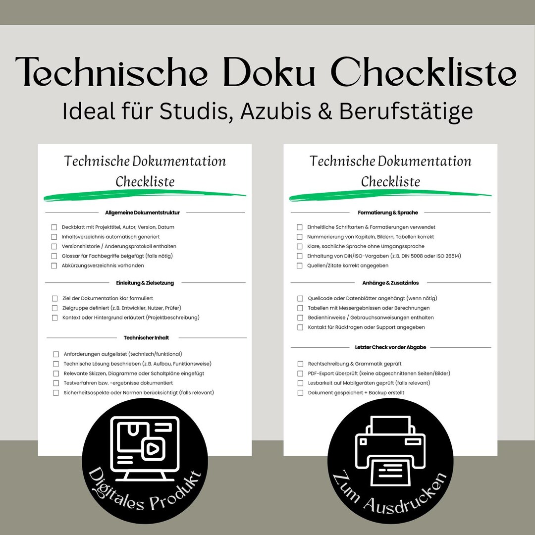 Technical Documentation Checklist | 2-page PDF Template for Printing ...