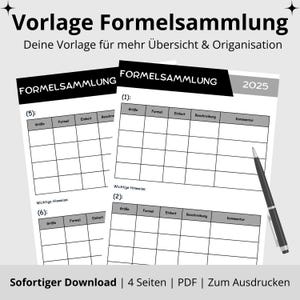 Formula collection template PDF for students, pupils, and trainees | 4-page printable | Color style: Black | PDF download