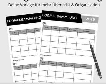 Formula collection template PDF for students, pupils, and trainees | 4-page printable | Color style: Black | PDF download