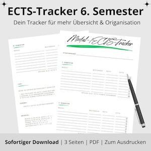 Study Planner Module & ECTS Tracker | 6-Semester | PDF for printing | Study overview for students | Grade calculator and semester planning