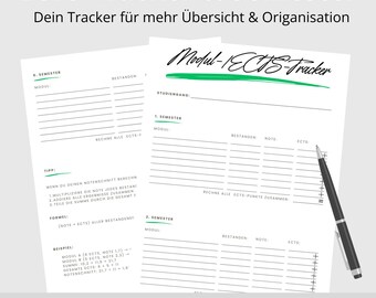 Study Planner Module & ECTS Tracker | 6-Semester | PDF for printing | Study overview for students | Grade calculator and semester planning