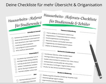 Term paper and presentation checklist for students | PDF for printing | Structured planning aid for papers and presentations