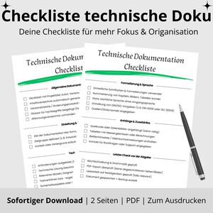 Checklist technische documentatie | PDF-sjabloon van 2 pagina's voor afdrukken | Duidelijk gestructureerd overzicht voor rapportages, instructies en projectwerk