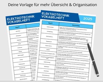 Electrical Engineering Vocabulary Booklet | 4-page PDF to print and learn | For students, pupils, and apprentices | Color style: Blue | PDF download