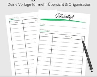 Vocabulary notebook template PDF for students, pupils, and trainees | PDF to print for vocabulary and technical terms | PDF download