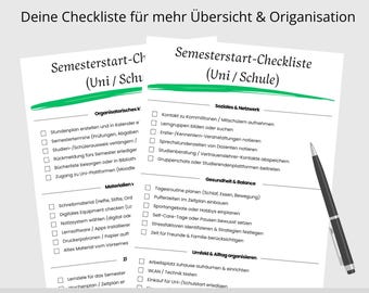 Semester Start Checklist | 2-page PDF template for printing | Perfect preparation for university and school