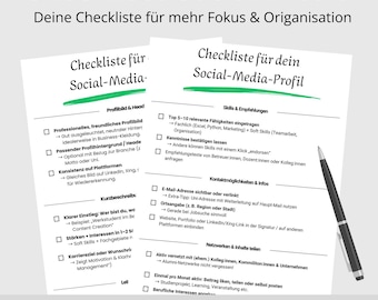 Social Media Profile Checklist to Print | 2-page PDF Template for LinkedIn & Co. | Optimize your profile, present yourself professionally