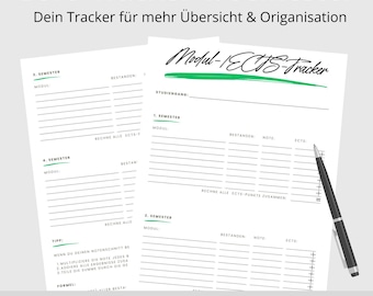 Study Planner Module & ECTS Tracker | 4-Semester | PDF for printing | Study overview for students | Grade calculator and semester planning
