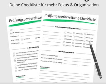 Exam Preparation Checklist | 2-page PDF template for printing | Study aid for your next written or oral exam