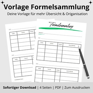 Formelsammlung Vorlage PDF für Studenten, Schüler und Auszubildende | 4-seitiges Cheat Sheet zum Ausdrucken | PDF-Download
