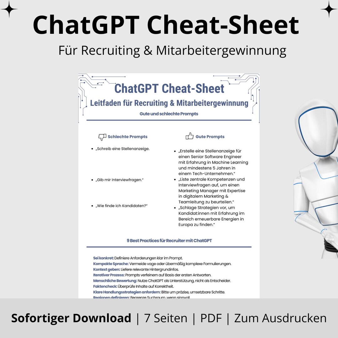 Chatgpt Cheat Sheet for Recruiters | 7-page Printable PDF | Compact AI ...