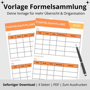 Formula collection template PDF for students, pupils, and trainees | 4-page printable | Color style: Orange | PDF download