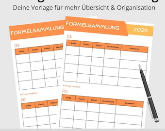Formula collection template PDF for students, pupils, and trainees | 4-page printable | Color style: Orange | PDF download