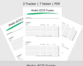 Module/ECTS Tracker Bundle | ECTS and module overview for 6, 4, and 3 semesters | PDF templates for printing | Study documentation