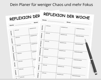 Reflection of the Week Planner | Printable PDF | Reflection list for students, pupils & trainees | Weekly self-reflection