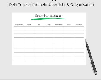 Printable application tracker | 1-page PDF template for your applications | Overview of companies, status, and feedback